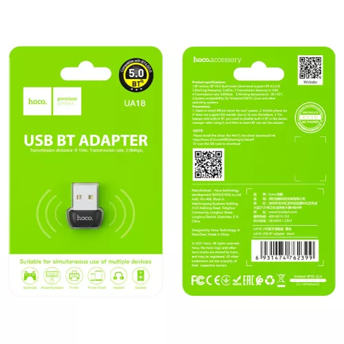 HOCO UA18 Bluetooth 5.0 USB-A nano adapter, fekete