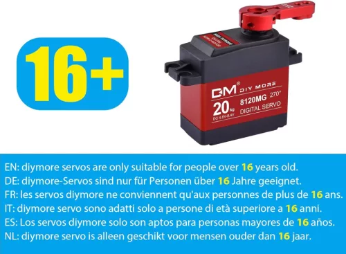 diymore 8120MG vízálló digitális szervó – 20 kg, 270°, 2 db