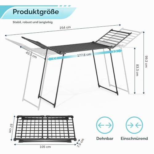 KINGRACK kihúzható nagyméretű ruhaszárító, fekete kialakítása
