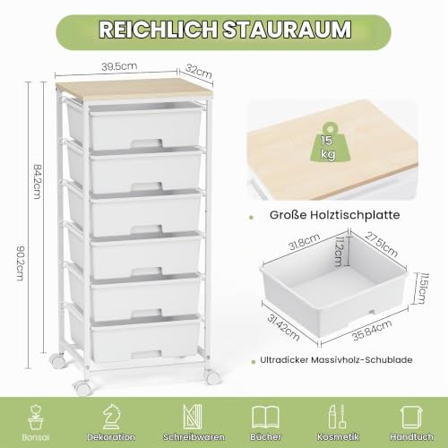 KINGRACK gurulós tárolókocsi 6 fiókkal, fehér kialakítása