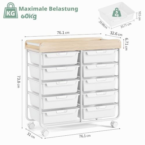KINGRACK gurulós tárolókocsi 10 fiókkal, fehér kialakítása