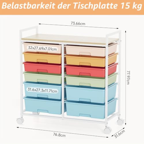 KINGRACK gurulós tárolókocsi 12 fiókkal, színes kialakítása