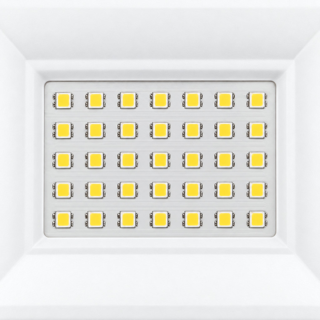 Az egyszínű hideg fehér LED-panel közelről