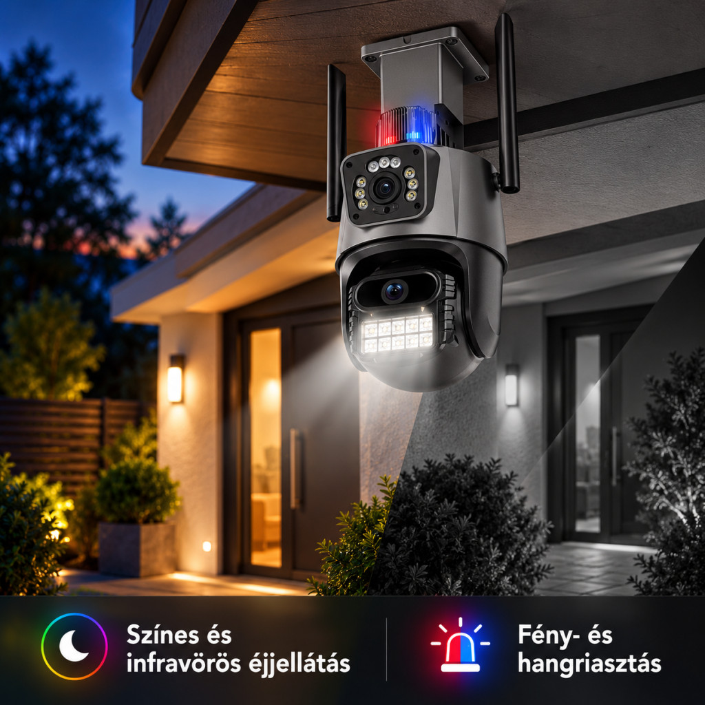 Színes és infravörös éjjellátás fény- és hangriasztással