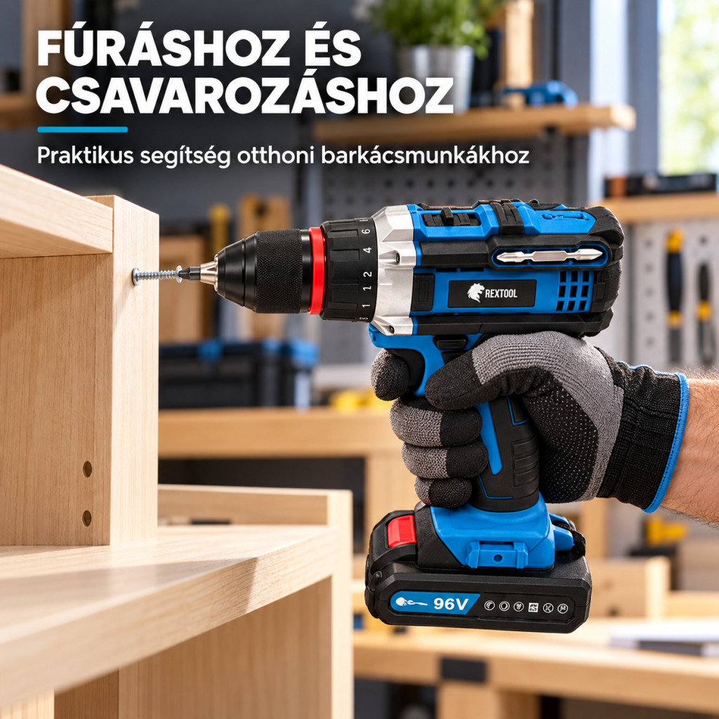 REXTOOL akkumulátoros fúró-csavarozó használat közben