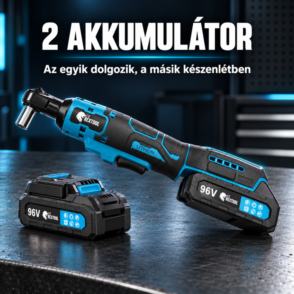 REXTOOL racsnis csavarbehajtó két akkumulátorral